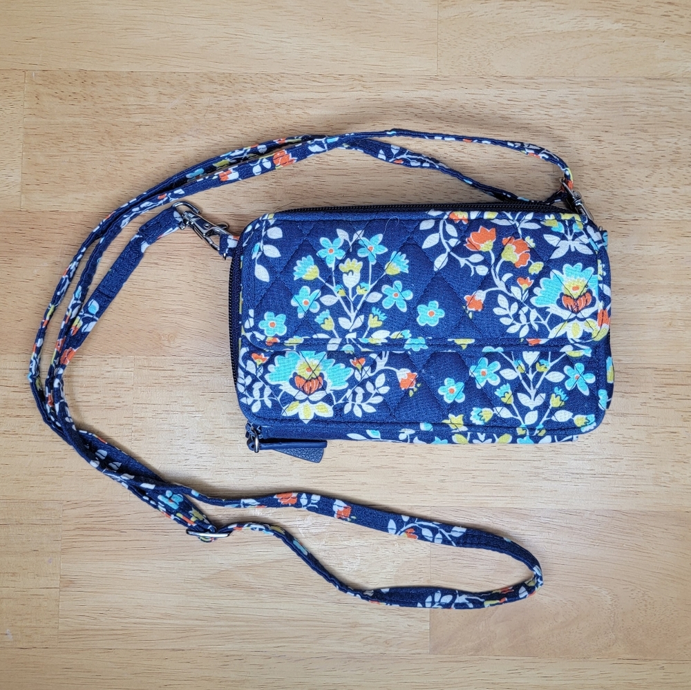 Vera Bradley Chandelier Floral Crossbody/Wristlet Wallet Bag Navy
